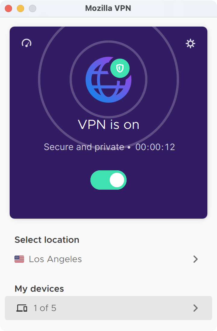 Mozilla VPN Simple Interface
