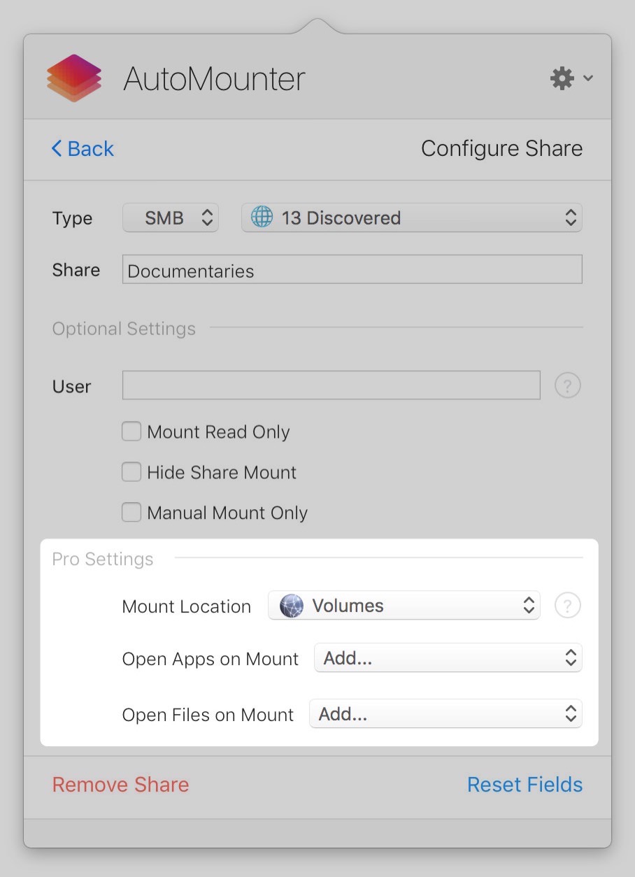 Automounter Pro Settings