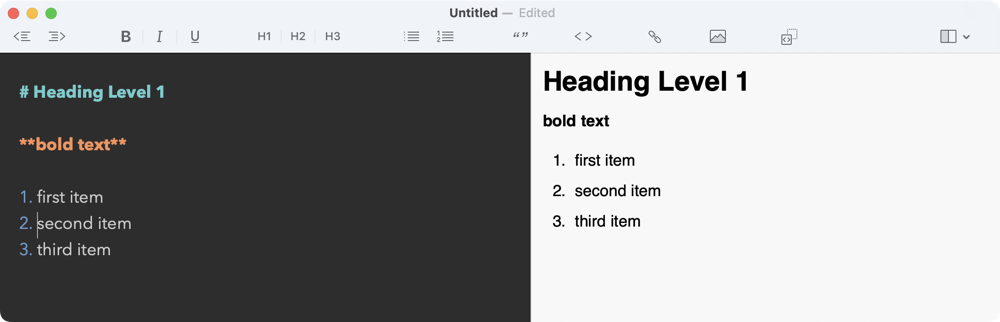 Editor and Preview Pane Showing Formatting