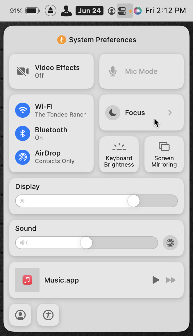 Focus Mode in Control Center