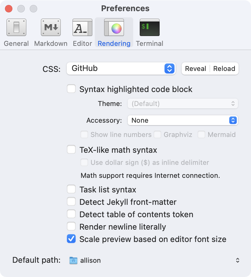 MacDown Rendering Preferences with Nerdy Bits