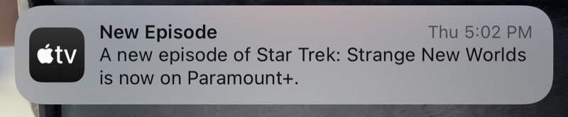 Star Trek Notification from Apple TV