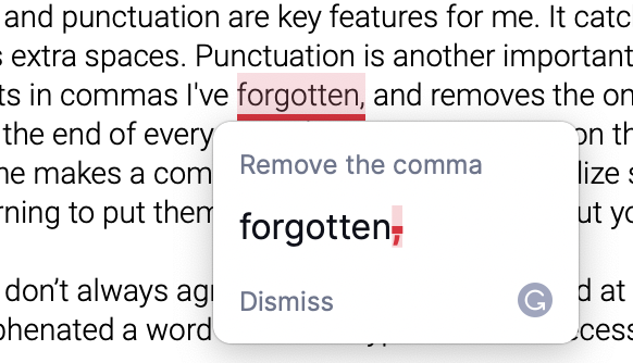 Grammarly Showing Me a Misplaced Comma