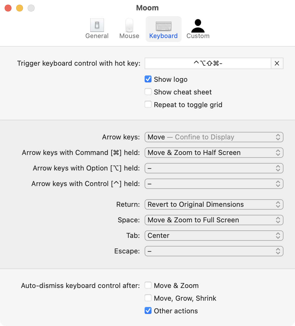 Keyboard Preferences After Entering Hot key