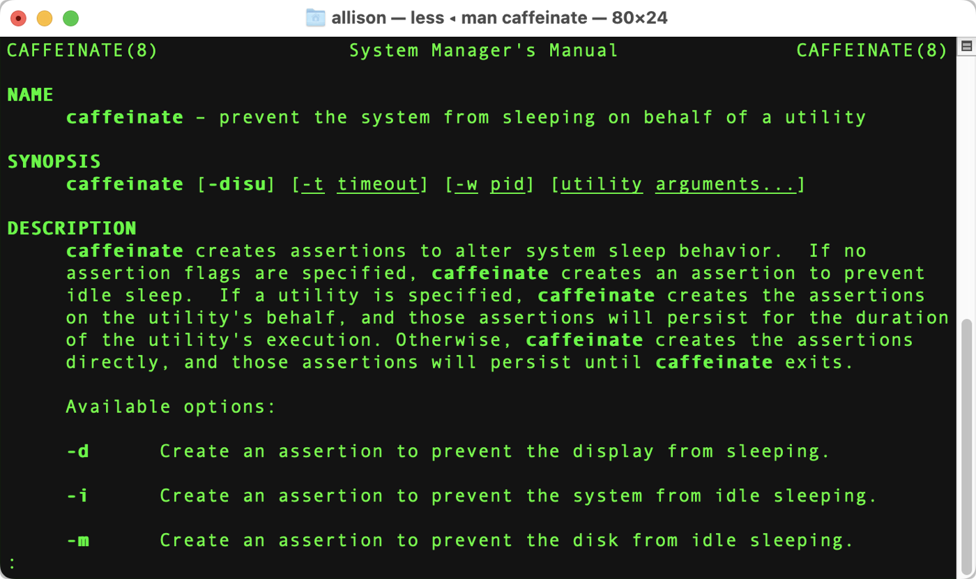 Terminal Command Caffeinate Man Page