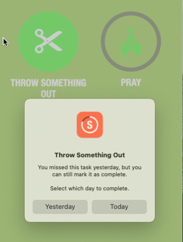 reduce.png Streaks allows you to throw something out because you didn't get it done