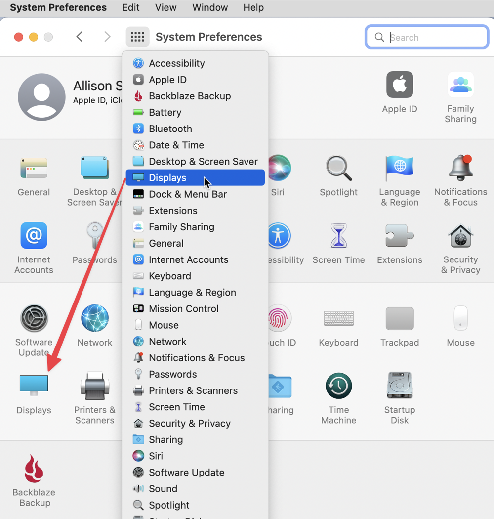 System Preferences Alphabetized List from Grid Icon