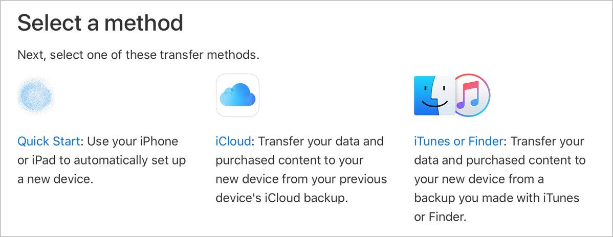 3 Methods to Transfer Data Quick Start iCloud or Finder