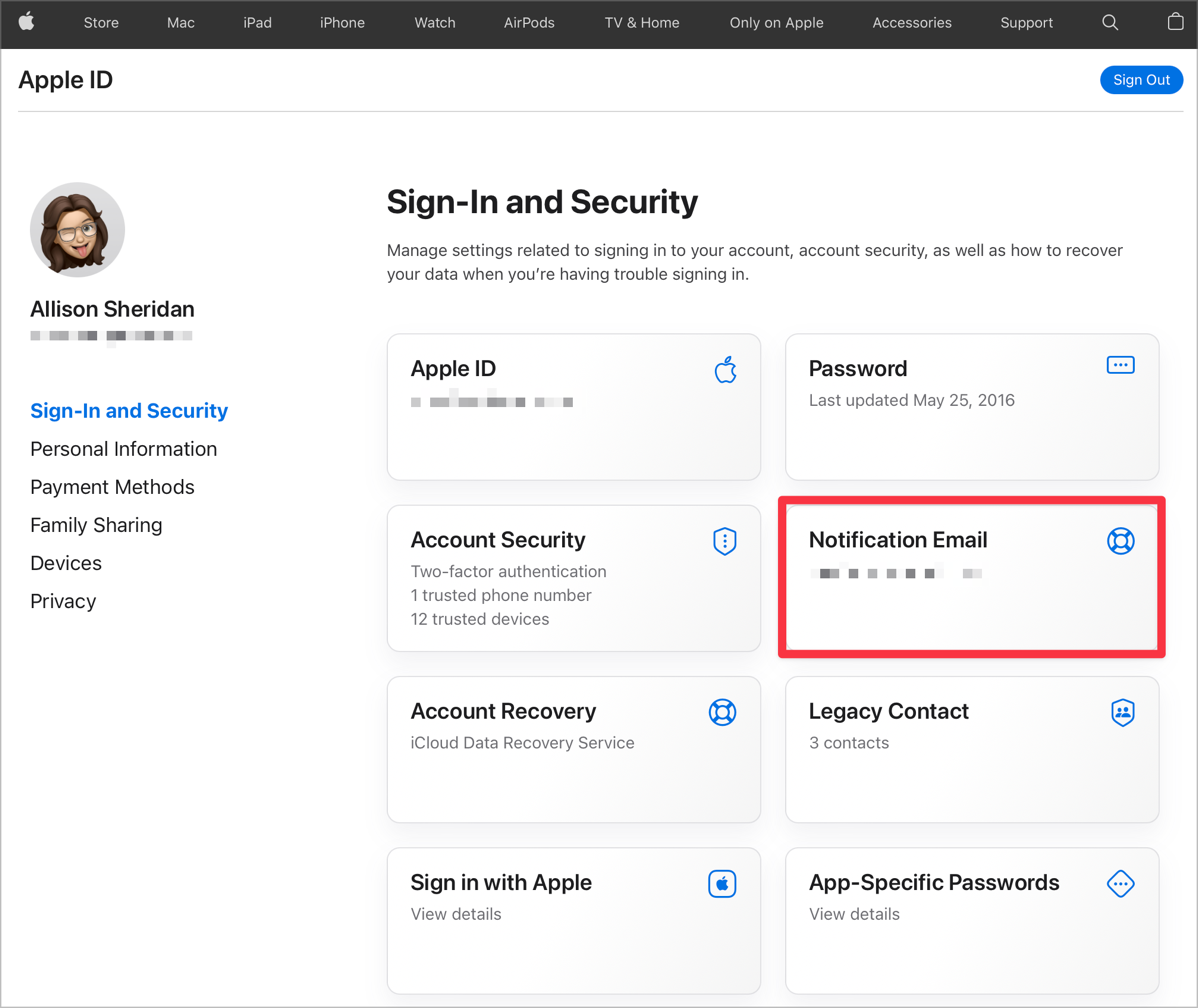 Apple ID Screen to Change Secondary Email