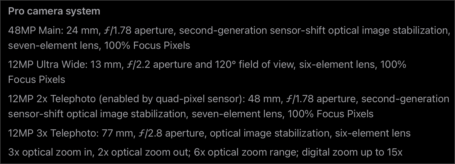 Apple Specs on 4 Cameras in iPhone 14 Pro