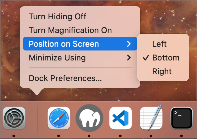 Dock Change Preferences by Right Click