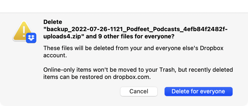 Dropbox Asking to Delete Files