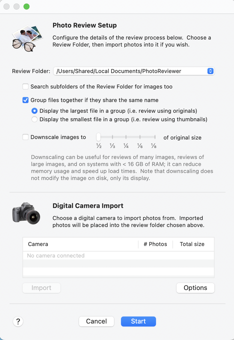 Setup page for Photo Review