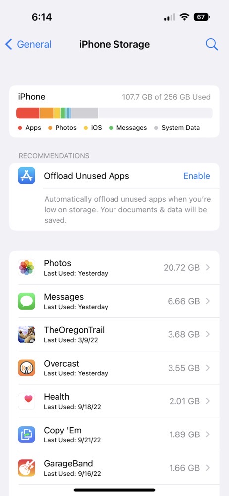 iPhone Storage Showing 20 72GB for Photos and 108GB Total Used
