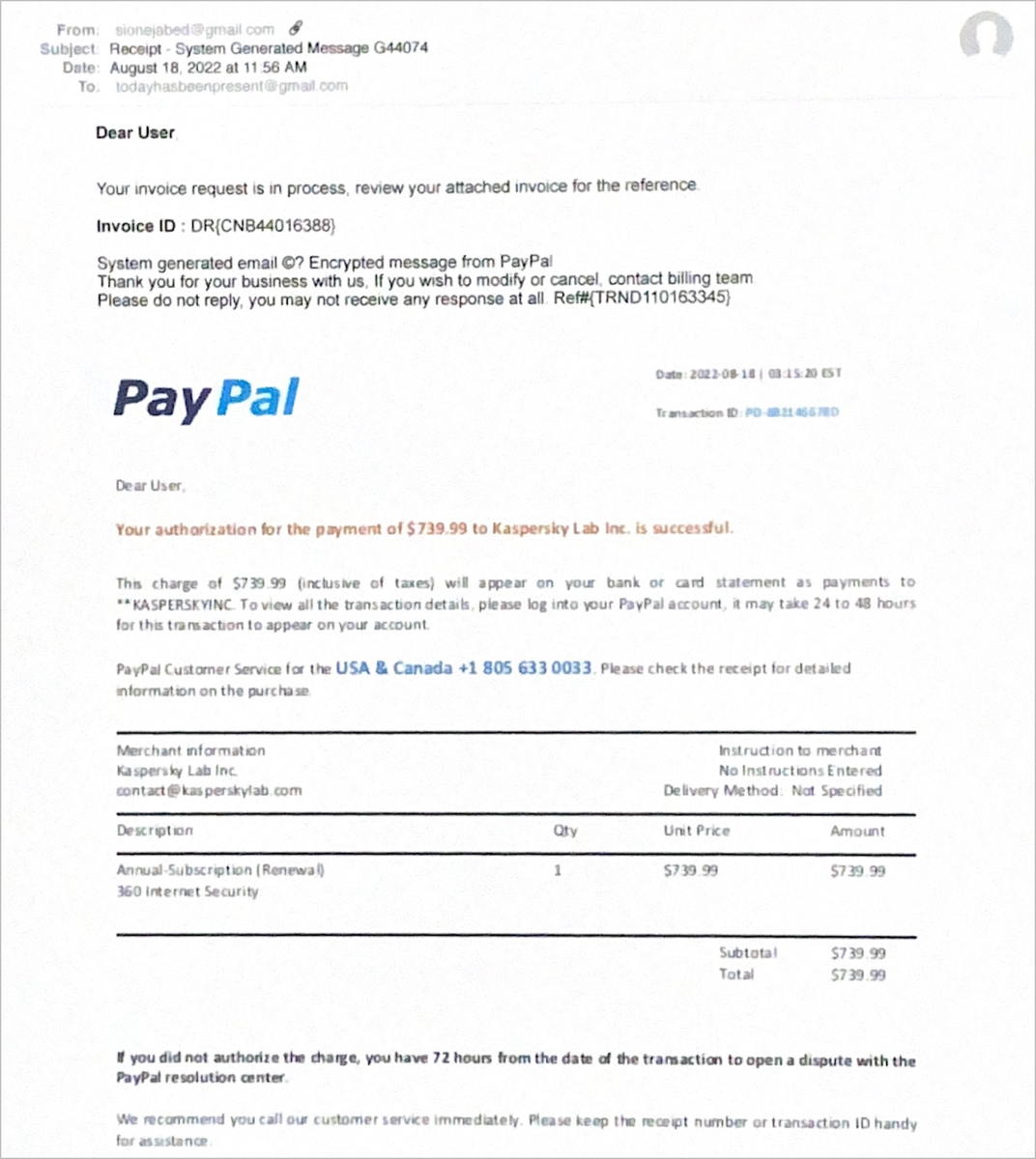 PayPal Scam Email
