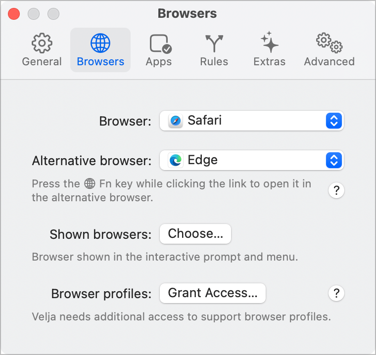 Browser Options in Preferences