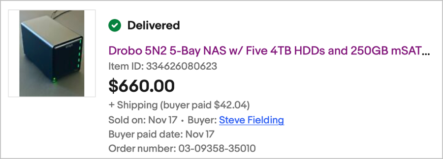 Drobo Sold on eBay for $660.png Drobo Sold on eBay for $660
