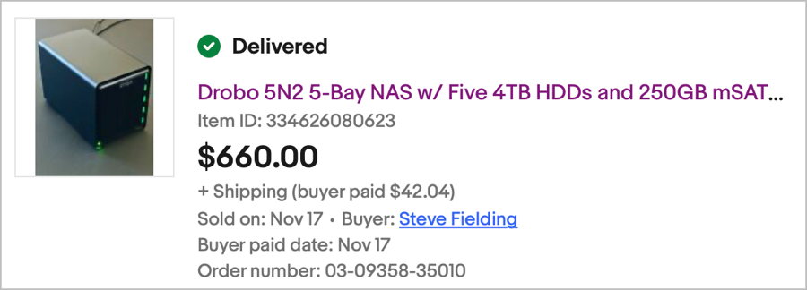 Drobo Sold on eBay for $660