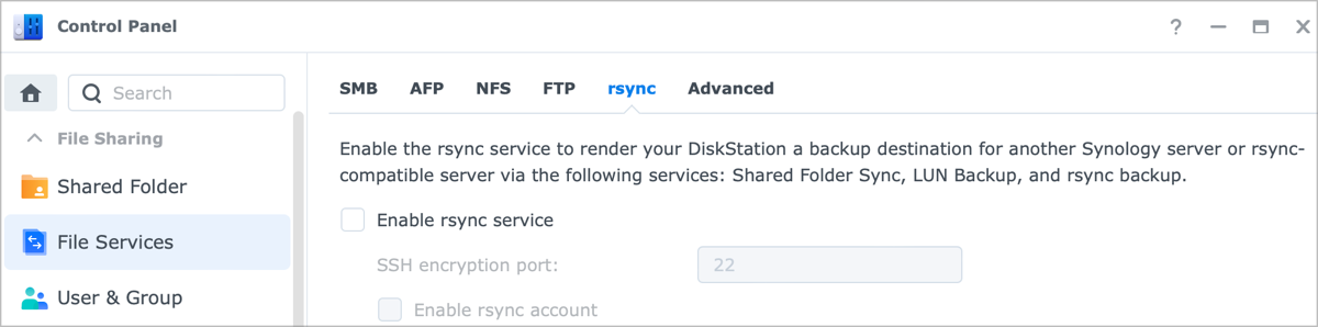 Enable rsync Service on Destination