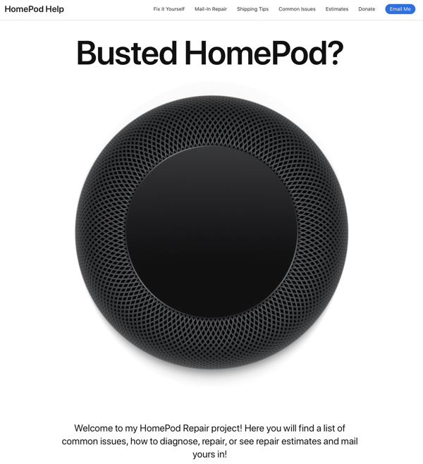 Homepage for Nic s HomePod Repair Service