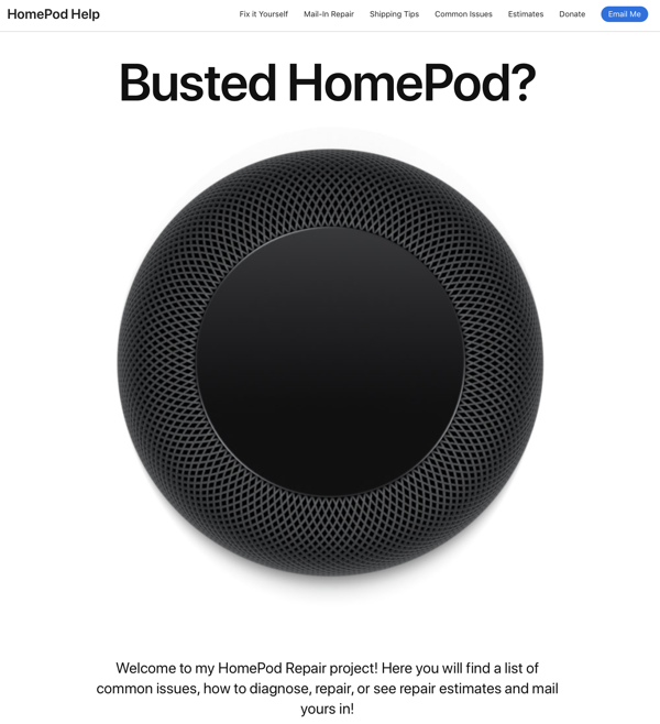 Homepage for Nic’s HomePod Repair Service.png Homepage for Nic s HomePod Repair Service