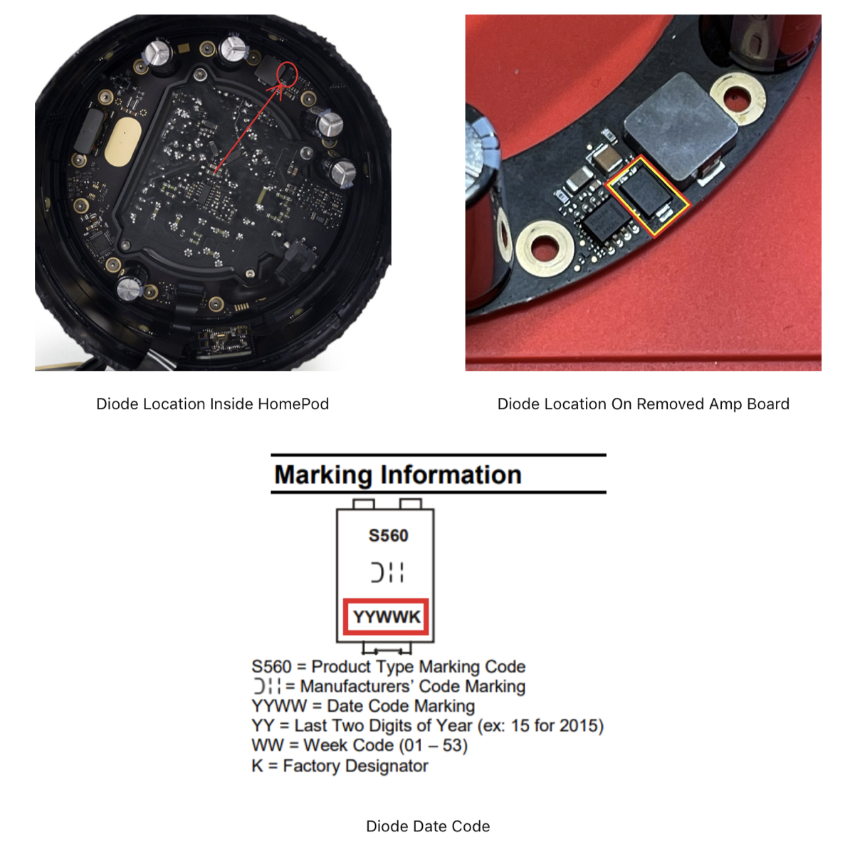 Three images showing the location of the failed diode.png Three images showing the location of the failed diode