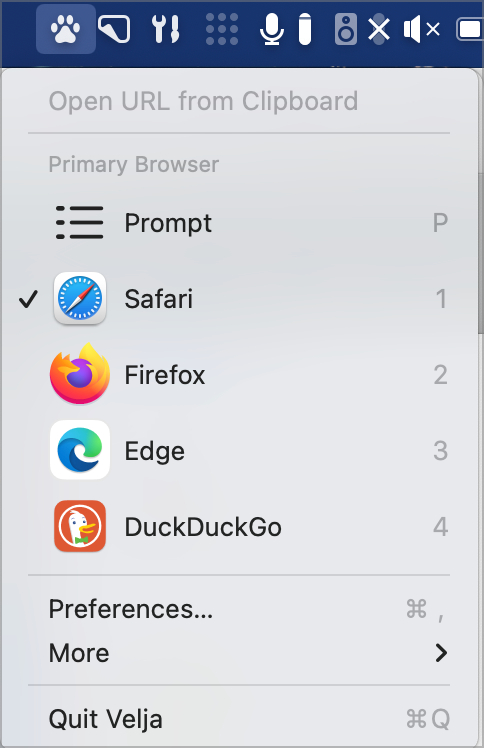 Velja Menu Bar App Dropdown