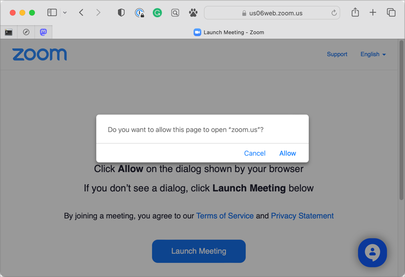 Zoom Links Open in Safari Asking Permission to Open in Zoom
