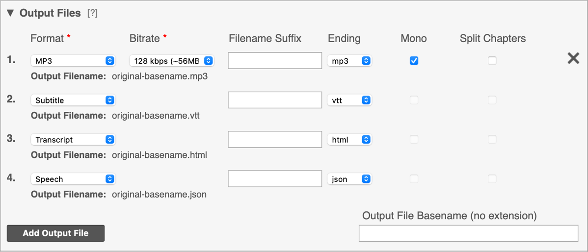 Auphonic Output Format Options.png Auphonic Output Format Options