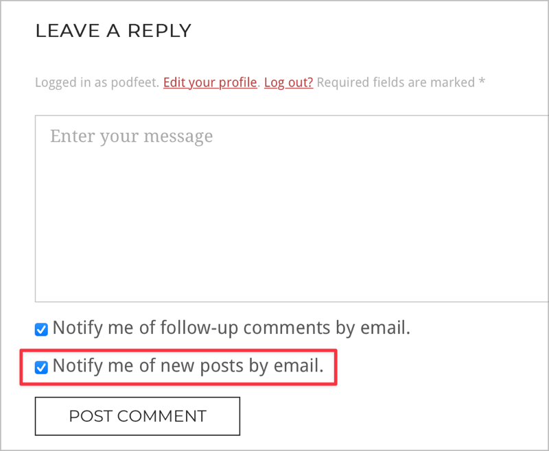 Checkbox to Receive Emails of New Posts