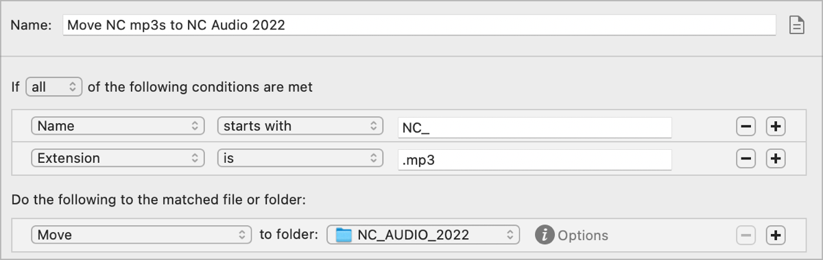 Hazel Moves NC MP3s to My Audio Folder