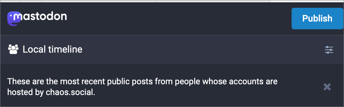 Local Timeline These are the most recent public posts from people whose accounts are hosted by chaos.social.png Local Timeline These are the most recent public posts from people whose accounts are hosted by chaos social