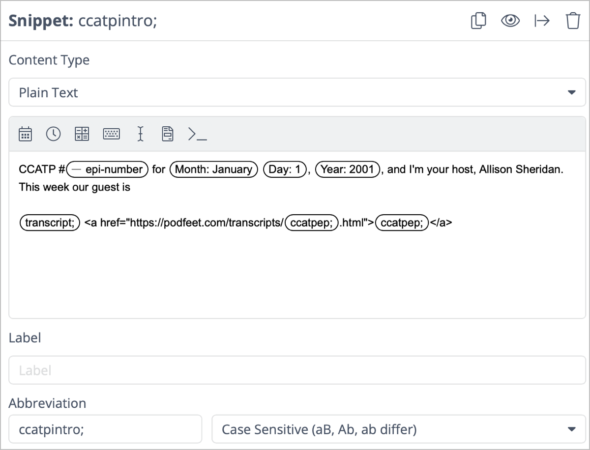 TextExpander Snippet for Chit Chat with Embedded Transcript Snippet