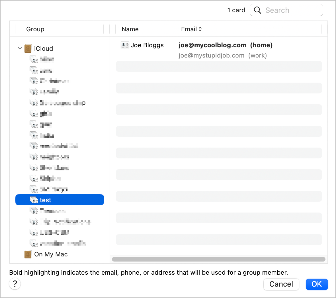 Edit Distribution List Shows Each Contact with One Address Bold