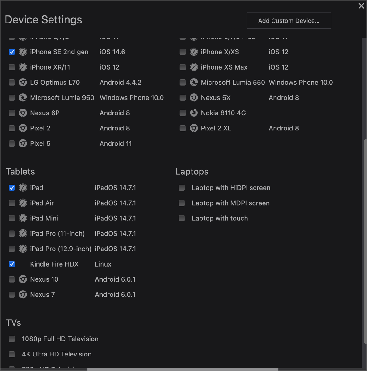 Firefox Developer Edition Grid of Devices