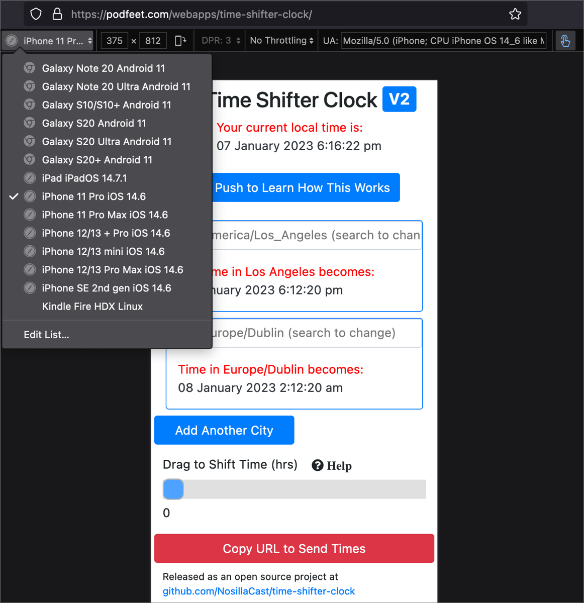 Firefox Developer Edition Showing Dropdown for Devices