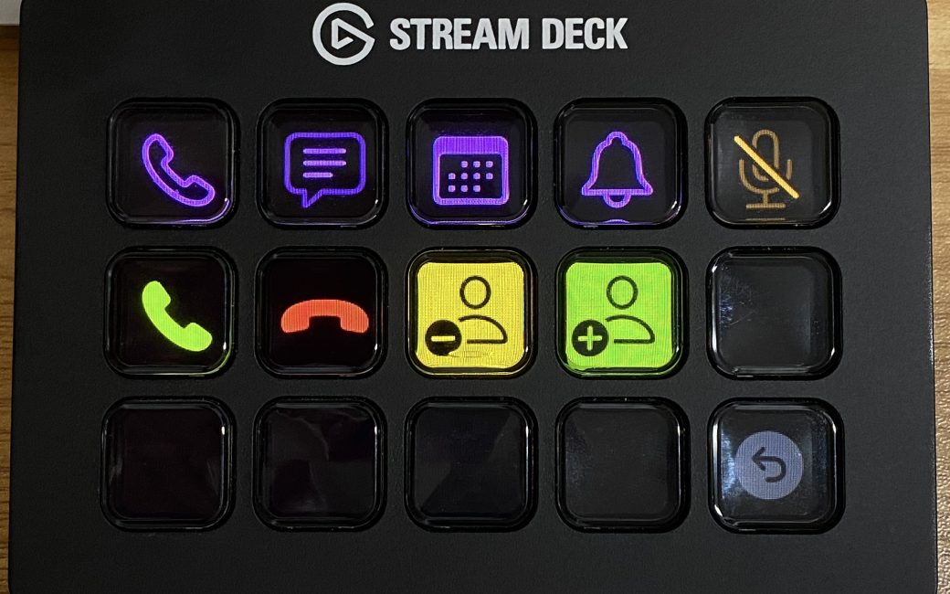 Photo of Stream Deck showing buttons used for controlling Microsoft Teams