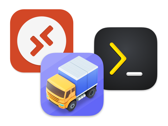 The app icons for Microsoft Remote Desktop, Core Shell, and Transmit
