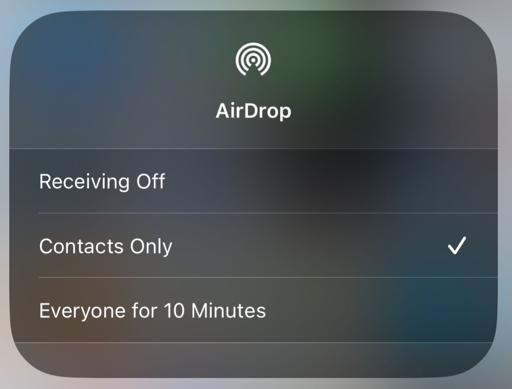 Control Center AirDrop Change Options