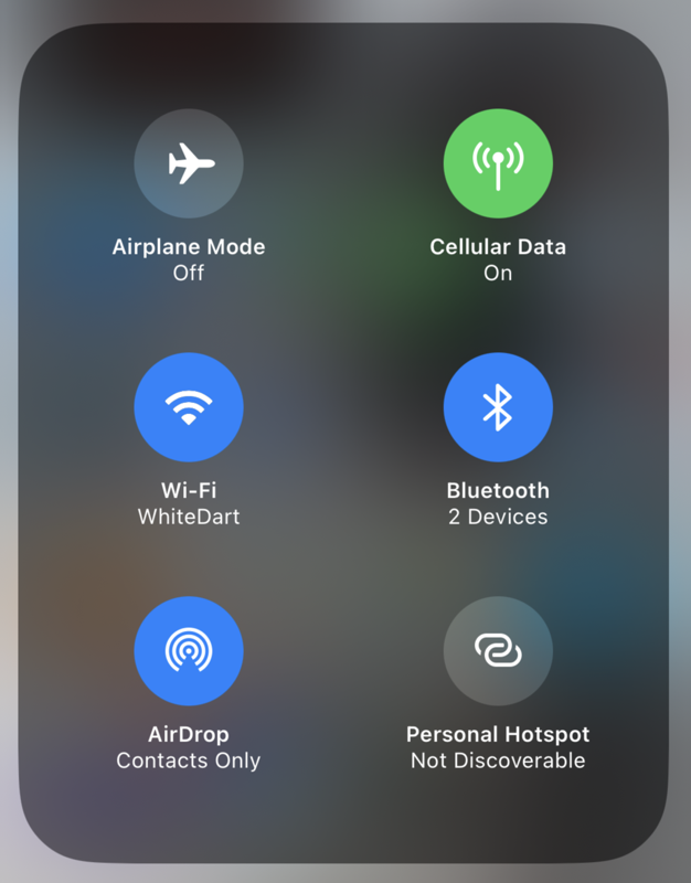 Control Center after Long Press on Network Block