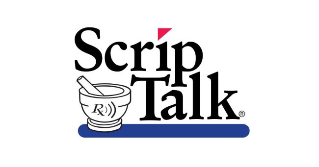 Scrip Talk logo with with mortar and pestle for making prescription drugs