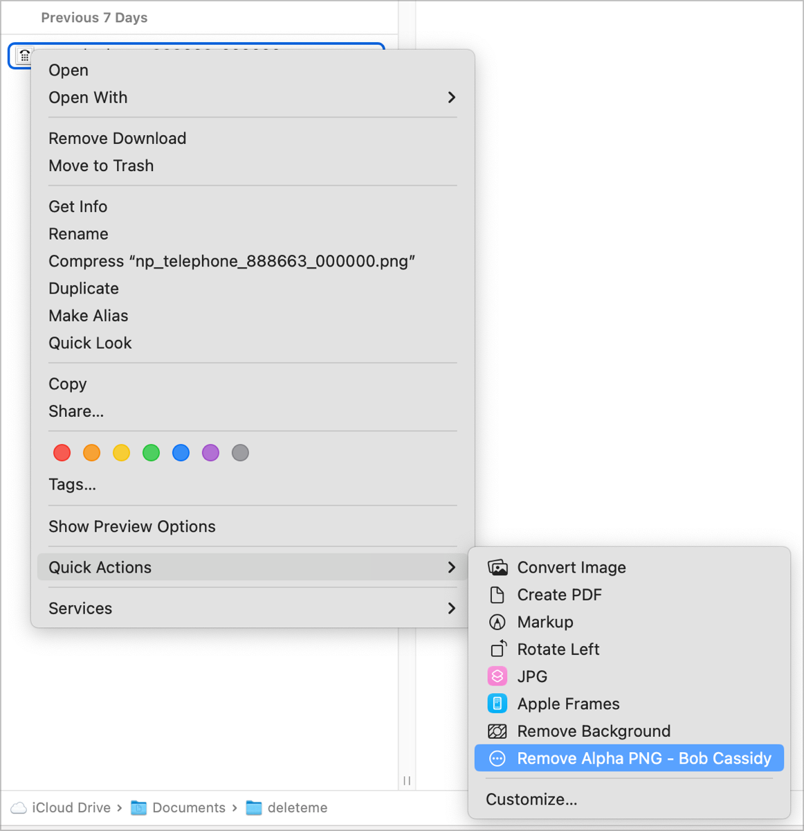 Our macro showing in the Quick Action menu