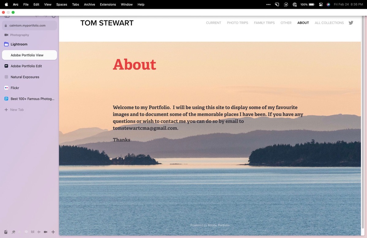 Full screen with sidebar.jpeg Arc browser witih sidebar open showing pinned tabs