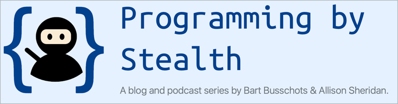 Programming By Stealth banner.png Programming By Stealth banner showing ninja with curly braces around them
