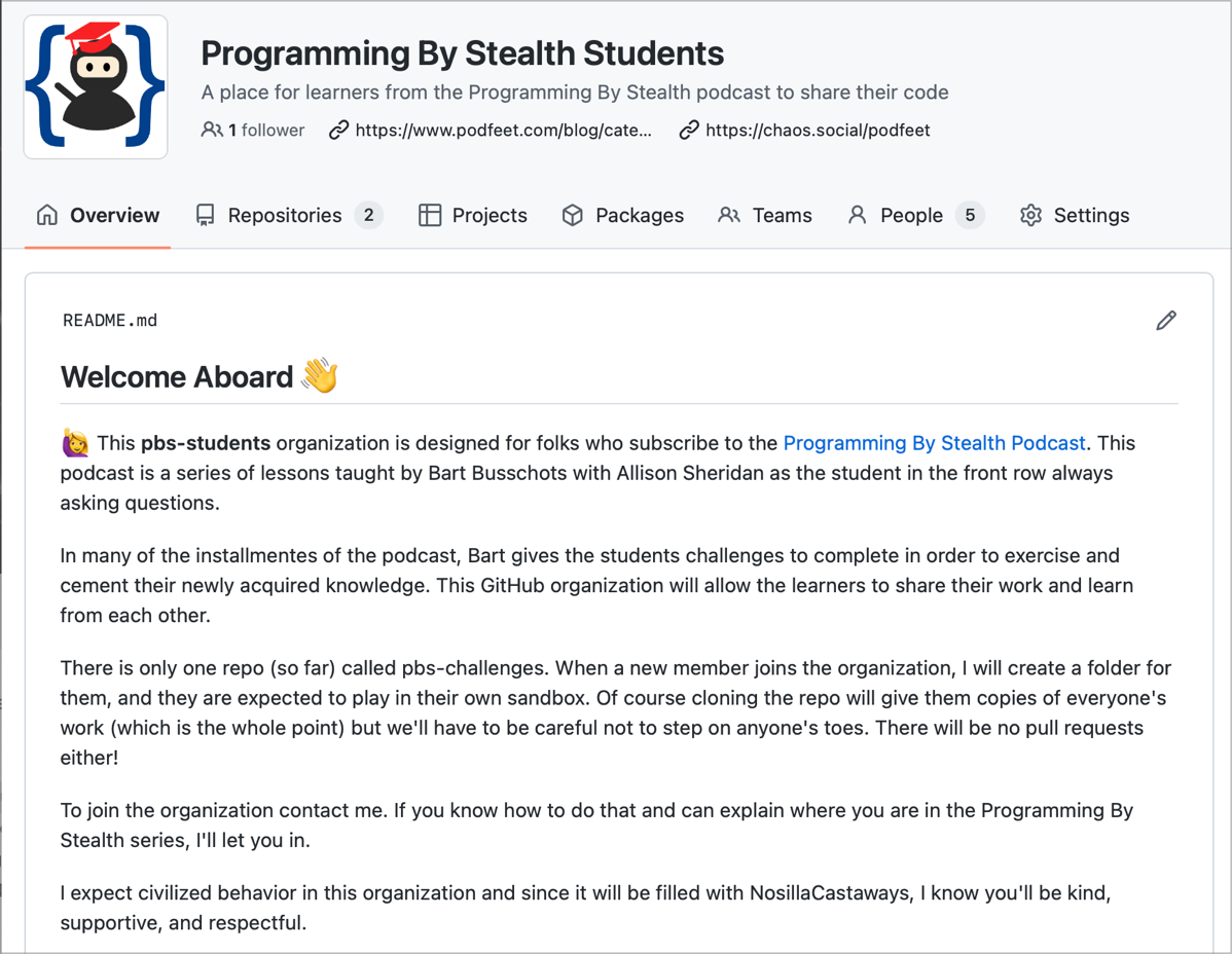 Welcome Message to PBS Students Org on GitHub