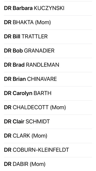 List of Contacts where the ones with Mom next to them stand out