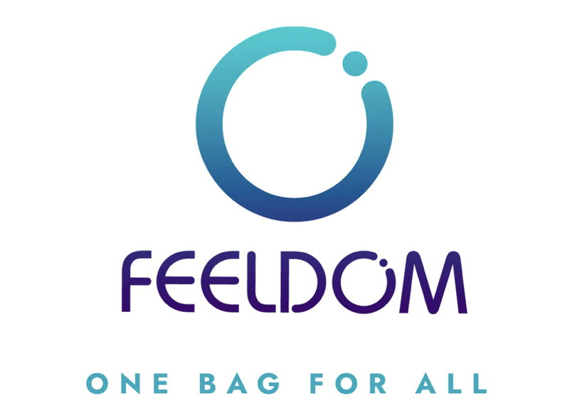 Feeldom company logo with tagline "One bag for all"