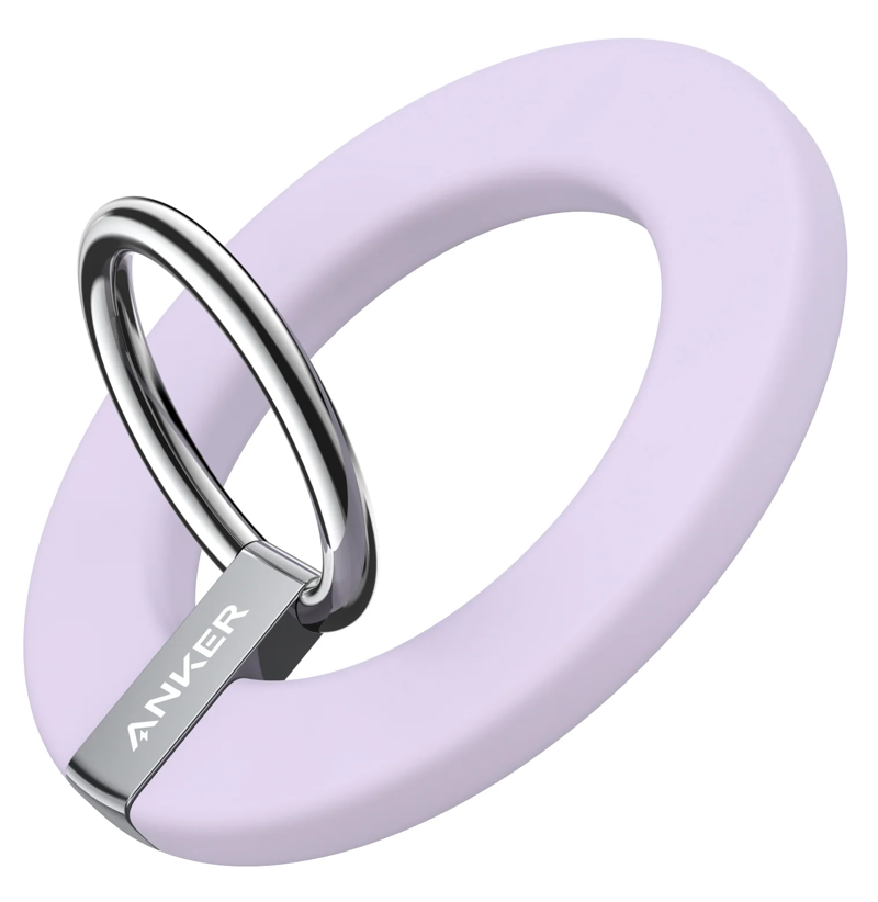 Anker Magnetic Phone Grip lavender ring with a metal flat donut that pops up from it