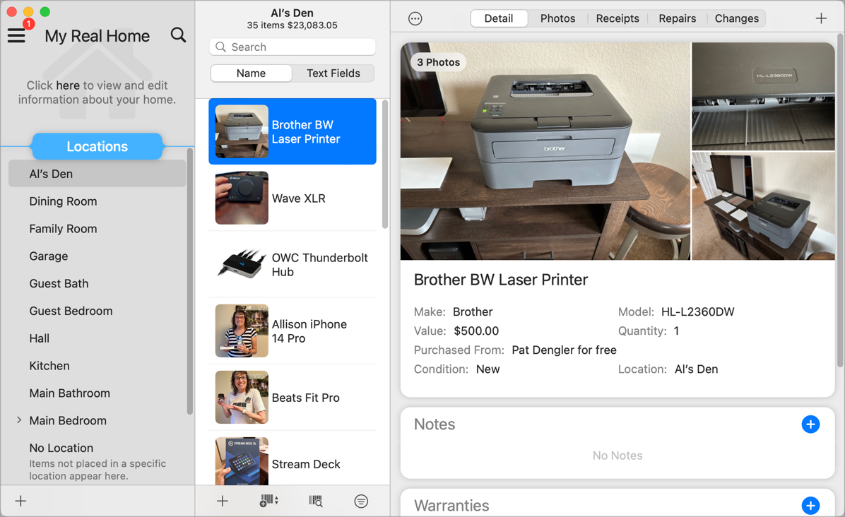 Items in Location Als Den Highlighting Laser Printer