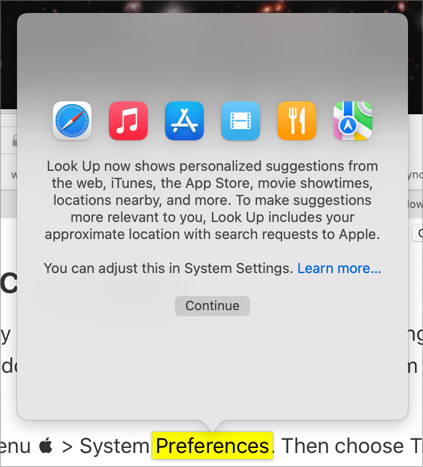 Lookup with Force Touch Explanation